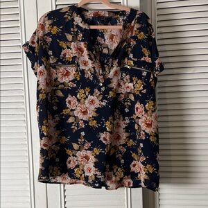 Floral Print Navy Blouse